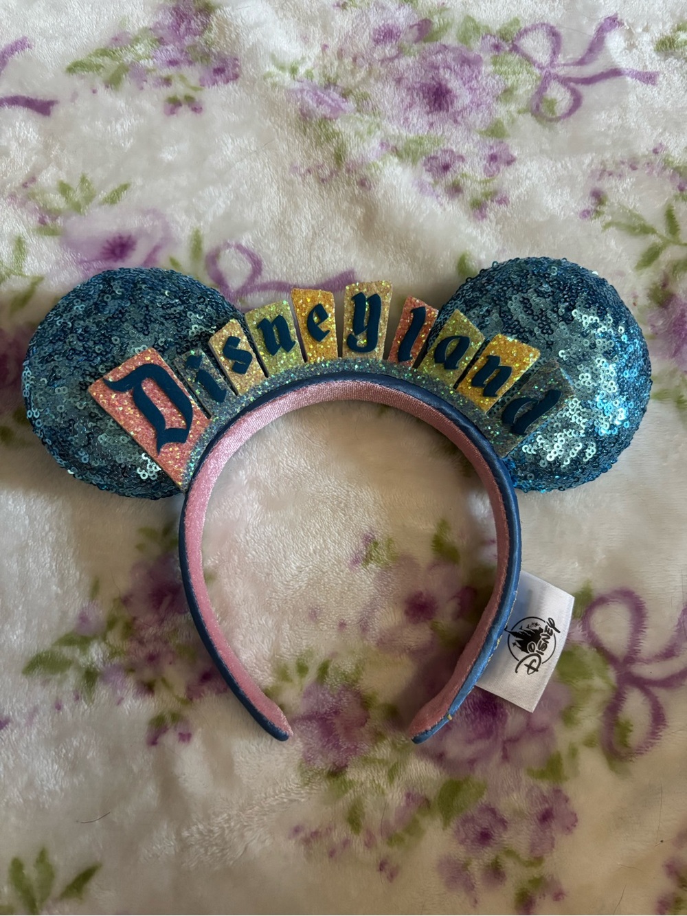 Disney Sequin Blue Minnie Ears Headband with Pastel Accents